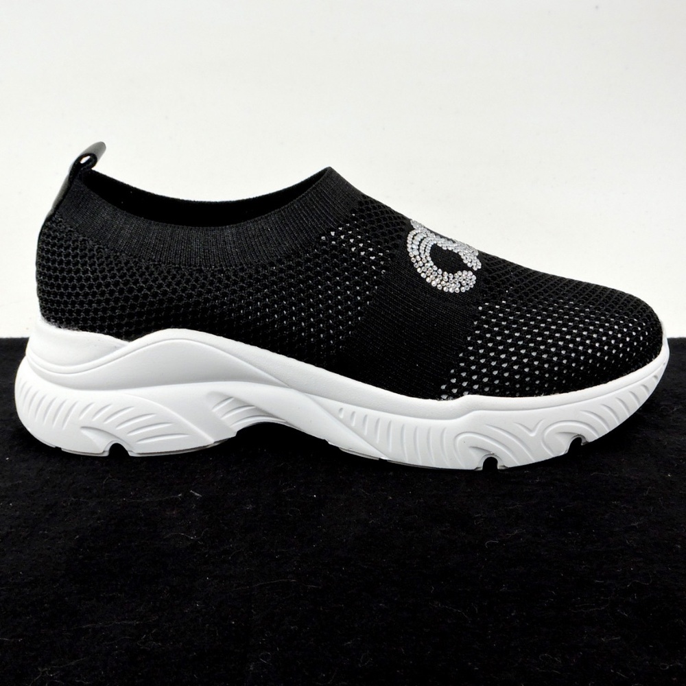 CASADEI 🇮🇹 WOMEN'S BLACK STREICH FABRIC FASHION SUMMER SNEAKERS - Picture 4 of 10
